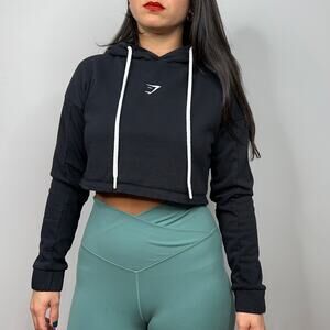 Gymshark Black Cropped "Think Like a Visionary" Hoodie with Drawstring